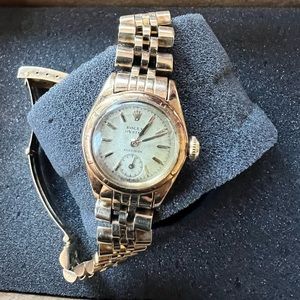 Very Rare Ladies 18k Gold Rolex Bubbleback Watch with Orig Chronometer Papers